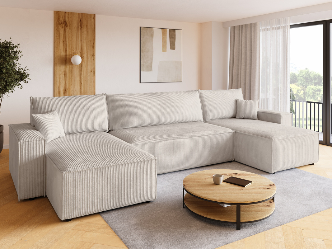 Narożnik rozkładany z funkcją spania i pojemnikiem do salonu ADI beżowy