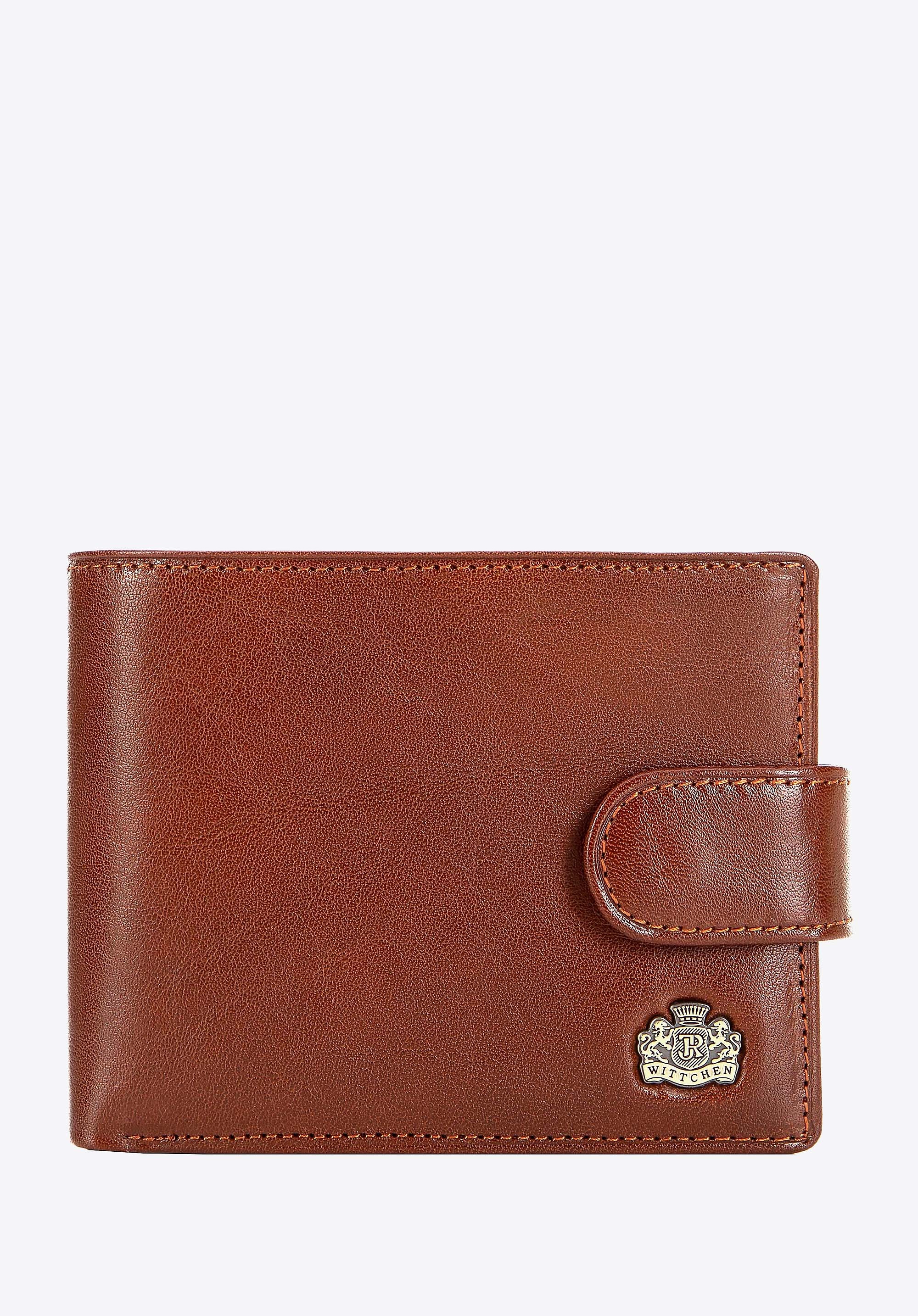 Męski portfel ze skóry zapinany jasny brąz