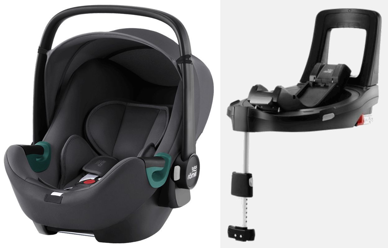 Britax Romer, Baby-Safe 3 i-Size - fotelik samochodowy z bazą Flex Base iSense od urodzenia do 15 miesiąca życia, od 40 do 83 cm wzrostu-Midnight Grey