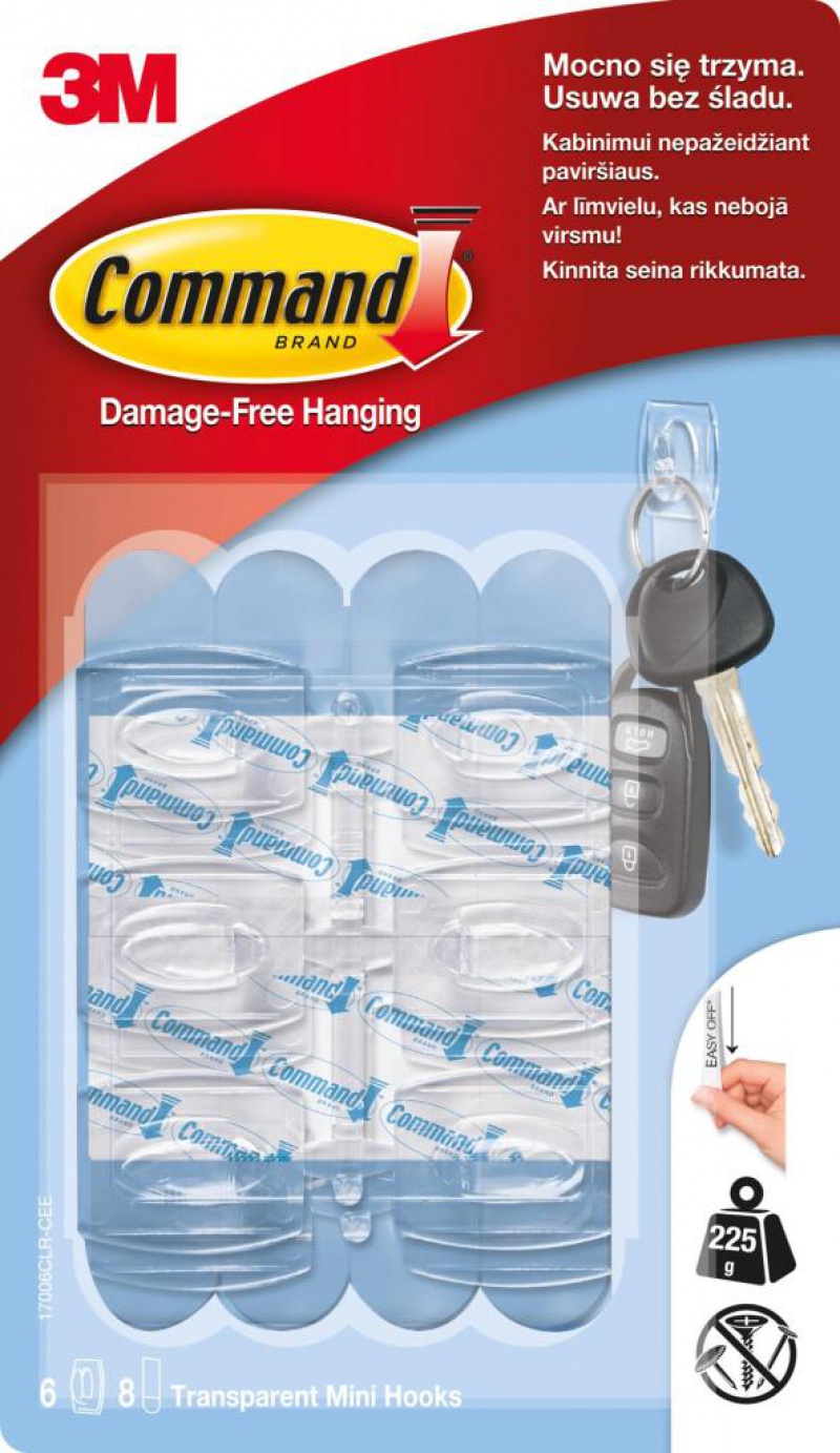 Haki wielokrotnego użytku COMMAND (17006 CLR), małe, 6szt., transparentne