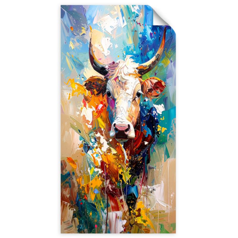 Naklejka na ścianę do salonu sypialni Feeby Kolorowa Krowa Byk Zwierzęta Malowany 50x100cm 1szt