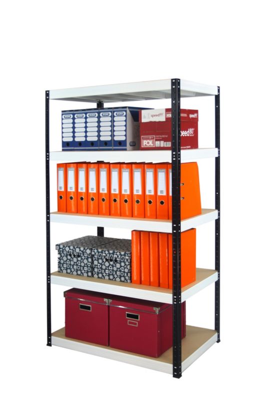 Regał metalowy MODO24 magazynowy stojak czarno-biały helios 180x90x30cm 5 półek po 175 kg 1 szt.