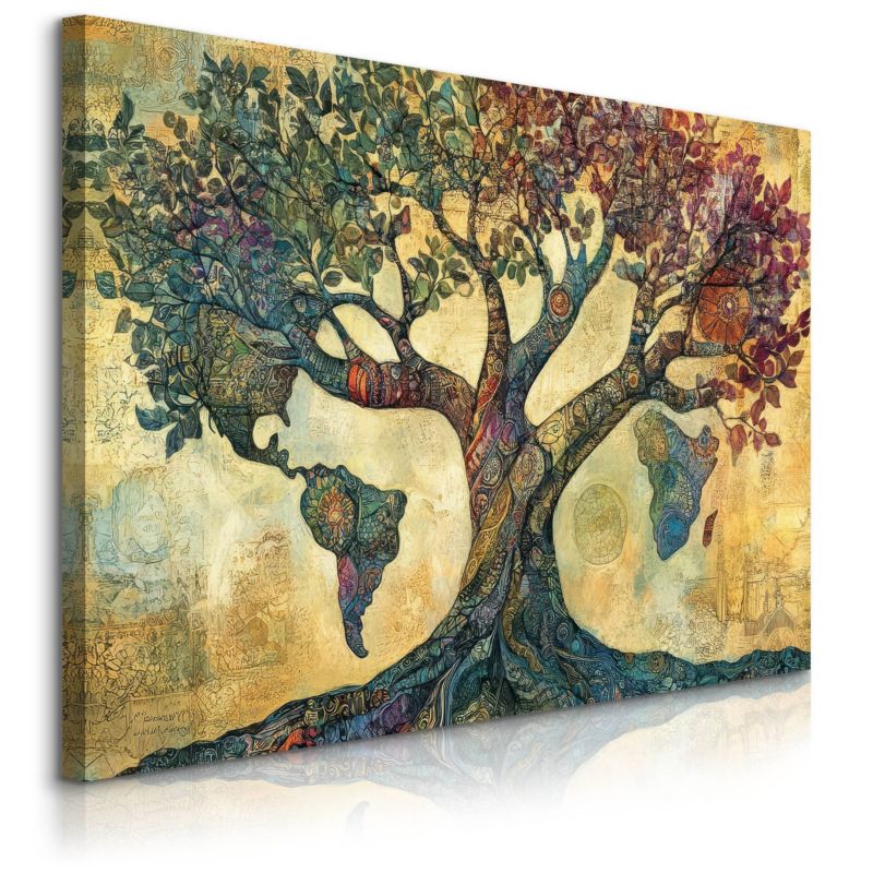 Obraz Muralo Drzewo Życia Mapa Styl Orientalny 90x60 cm 1 szt.