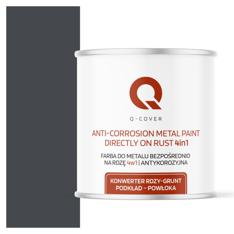 Farba do Metalu Prosto na Rdzę 4w1 Q-Cover Grafitowy RAL7024 Półmat 2.5L