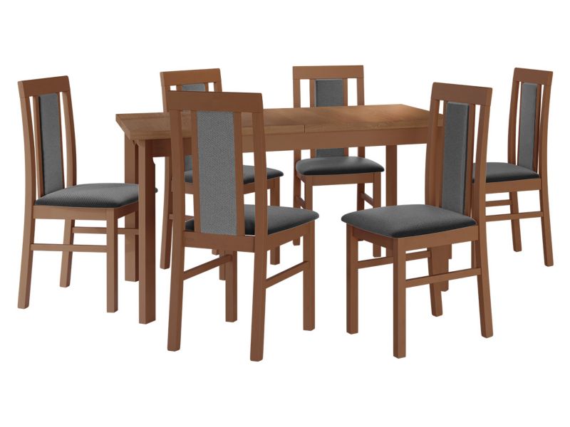 Zestaw DR20 MIRJAN 24 Stół rozkładany Modena I P 80x140/180 + 6 krzeseł Nilo 2 olcha + ciemnoszara tapicerka 1 kpl.