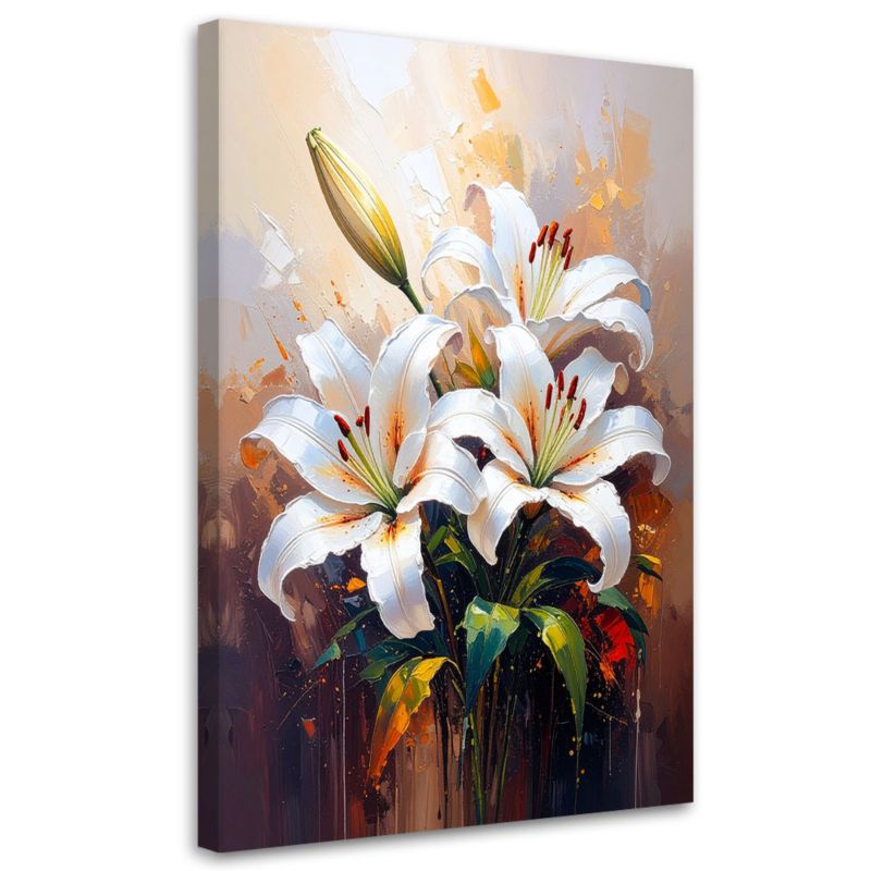 Obraz do salonu sypialni Feeby Lilie Białe Kwiaty jak malowane 70x100cm 1szt