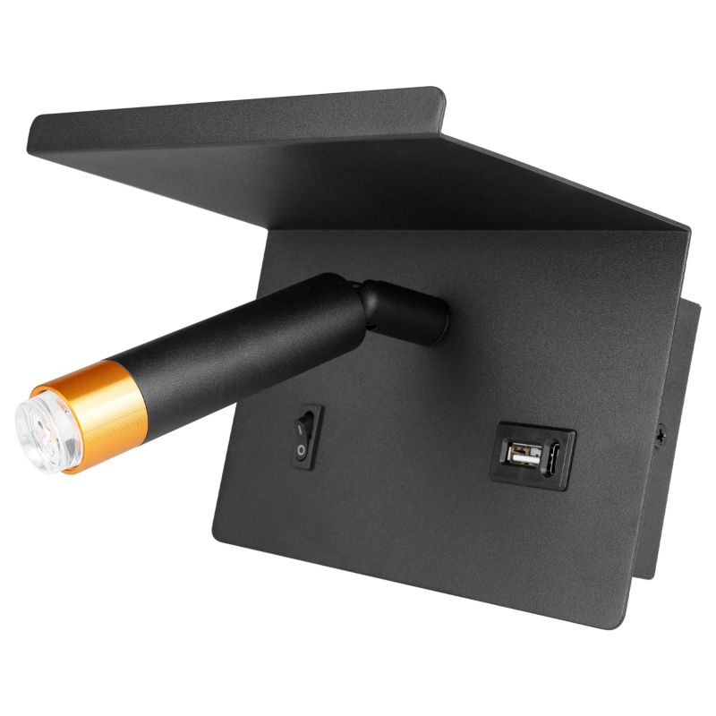 Kinkiet do czytania G9 LED MasterLED Piero IP20 z półką i USB czarny złoty lampka nocna 1 szt.