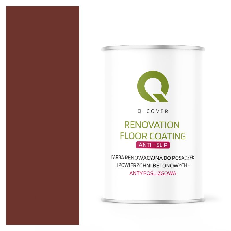 Farba Antypoślizgowa do Posadzek i Powierzchni Betonowych Renowacyjna Q-Cover Wiśniowy RAL3009 1L