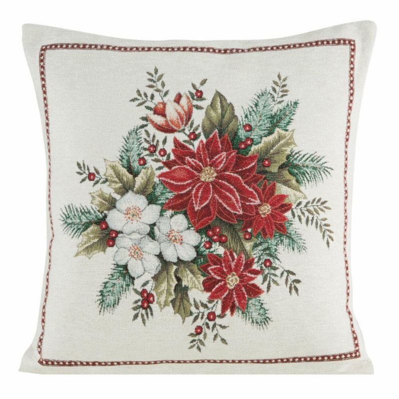 Poszewka 481Eurofirany Świąteczna na poduszkę 45x45 cm Kwiaty Beżowa 1 szt.