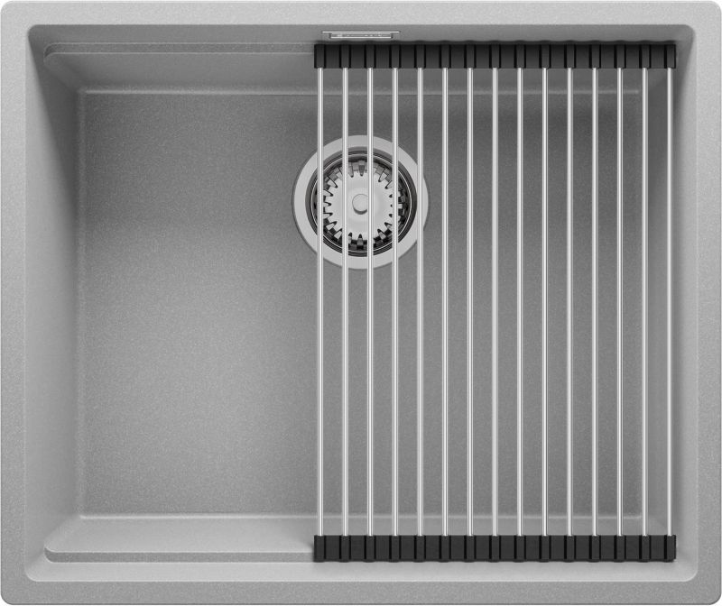 Zlewozmywak podblatowy Praga PRIMAGRAN 56x47cm do szafki od 60cm, Szary + Syfon + Zwijany ociekacz, S283, 1 szt.