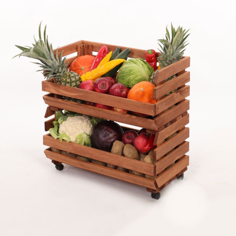 Regał na warzywa i owoce MODO24 na kółkach 55x57x30 cm 2 skrzynki impregnat brązowy 1 szt