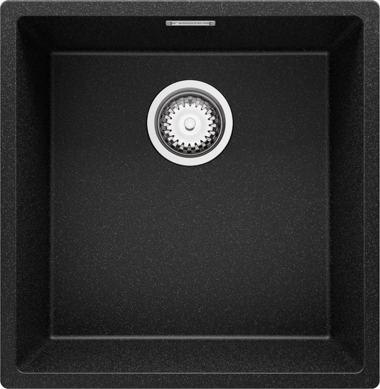 Zlewozmywak Londyn Slim PRIMAGRAN Nablatowy 46x47cm do szafki od 50cm, Grafitowy + Syfon, S209, 1 szt.