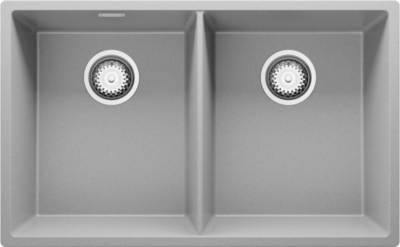 Zlewozmywak podblatowy Londyn Twin PRIMAGRAN 76x47cm do szafki od 80cm, Szary + Syfon, S005, 1 szt.