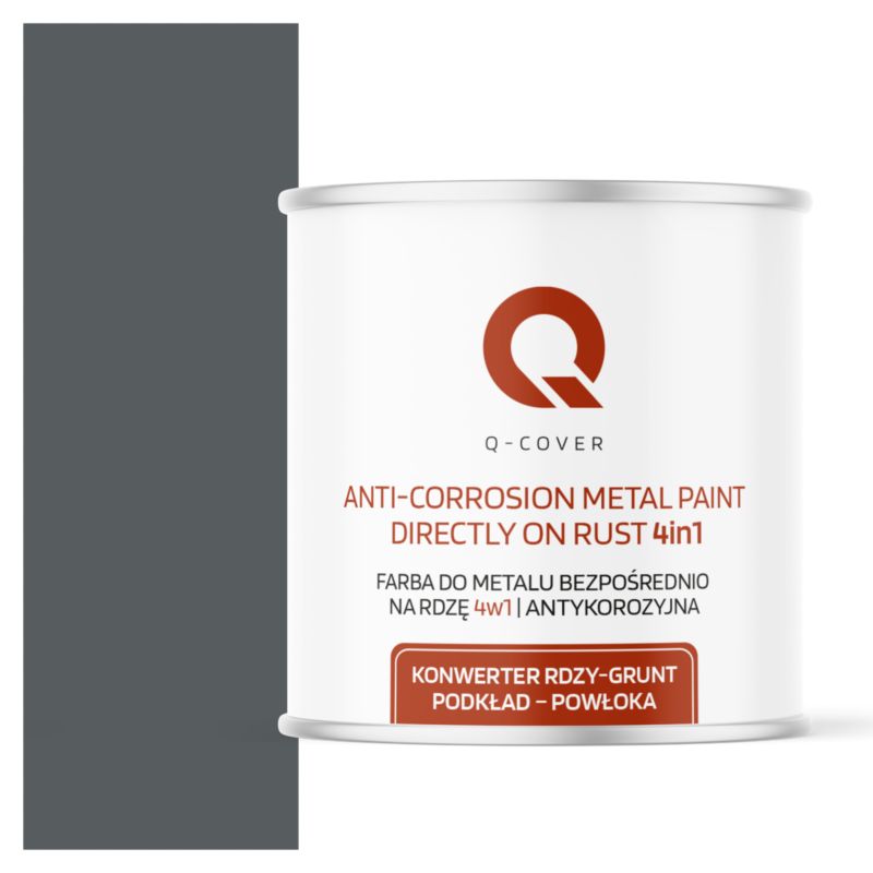 Farba do Metalu Prosto na Rdzę 4w1 Q-Cover Szary bazaltowy RAL7012 Wysoki Połysk 2.5L