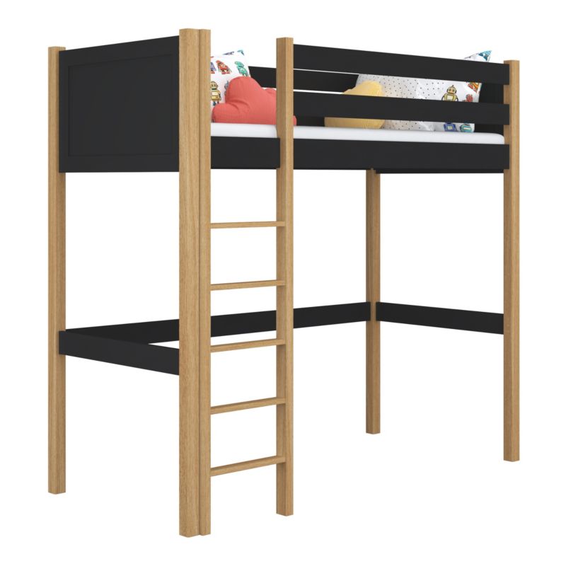 Drewniane łóżko na antresoli N-WOOD N06 90x200 czarny / dąb naturalny 1 szt.