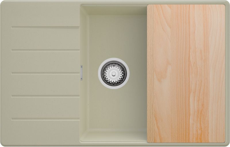 Zlewozmywak Kopenhaga PRIMAGRAN Nablatowy 78x50cm do szafki od 60cm, Beżowy + Syfon + Deska, S626, 1 szt.
