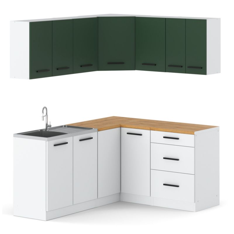 Zestaw Kuchenny Hurtownia-Mebli Z Blatem Kuchnia narożna Diana 320cm Biały Mat Butelkowa Zieleń/Biały Mat 320x47x145 cm 1szt.