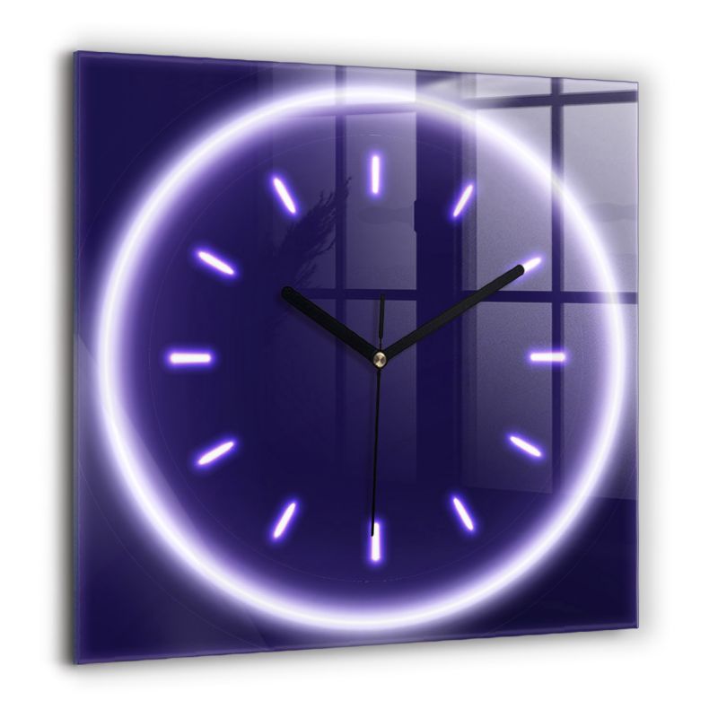 Zegar szklany czarne wskazówki Wallfluent 60x60 cm Neonowe kreski 1 szt.