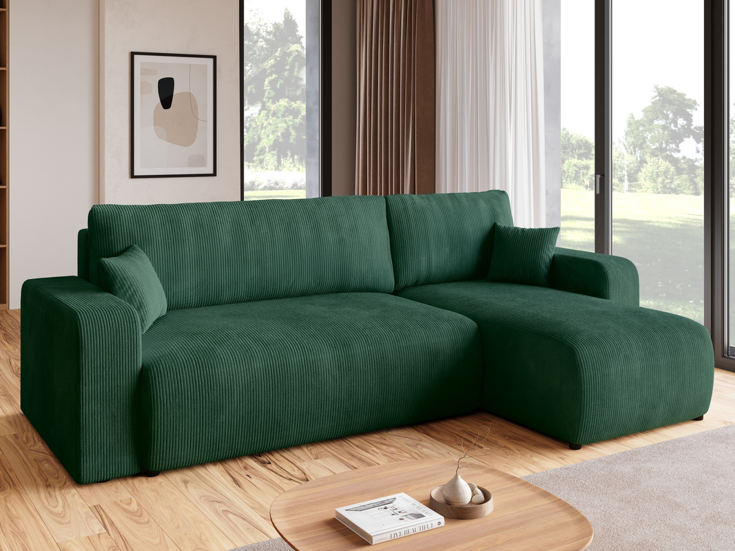 Narożnik z funkcją spania i pojemnikiem na pościel PUMI sztruks