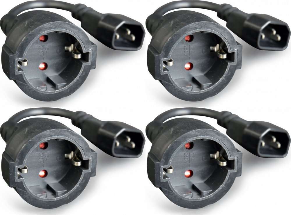 4x Adapter zasilający Gembird PC-SFC14M-01, IEC320 C14/ SCHUKO (F), na kablu 15cm, czarny