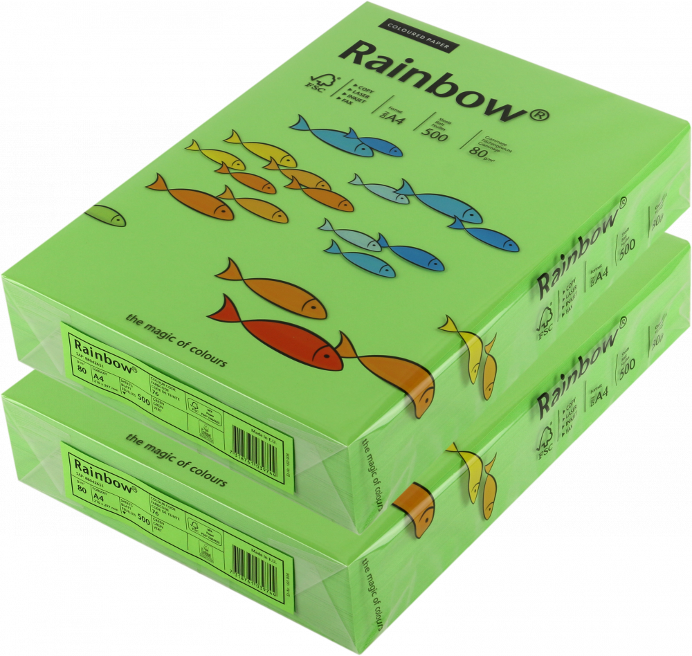 2x Papier ksero ekologiczny Rainbow, A4, 80g/m2, 500 arkuszy, zielony (R76)