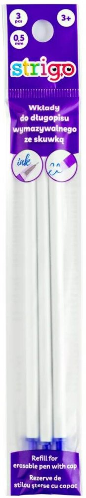 Wkład do długopisu wymazywalnego Strigo ze skuwką, 0.5mm, 3 sztuki, niebieski,