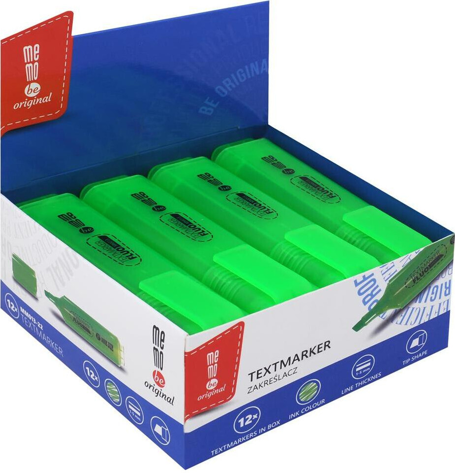 12x Zakreślacz MemoBe, ścięta, zielony neonowy