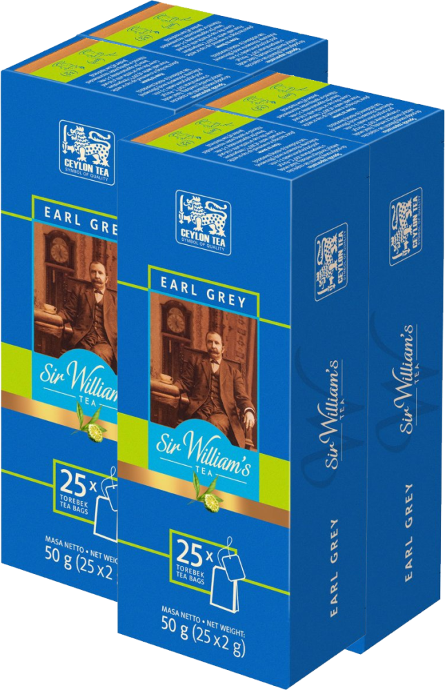 4x Herbata Earl Grey w torebkach Sir William's London, 25 sztuk x 2g