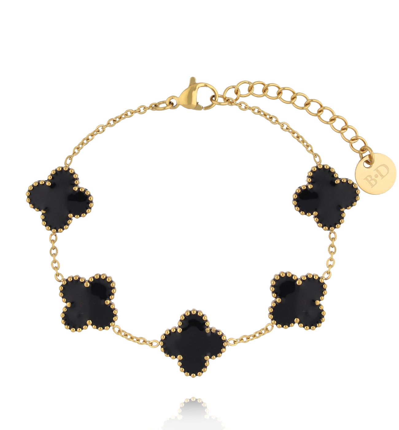 Bransoletka z czarnymi koniczynami w złotej oprawie - By Dziubeka