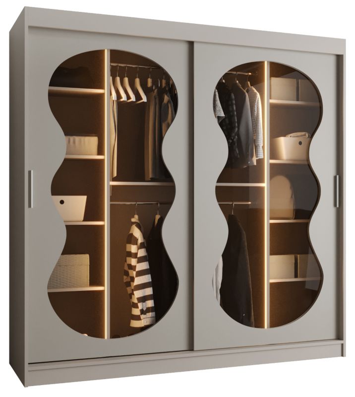 Szafa przesuwna z lustrem Garderoba Abiks BAHRAJN 3 200 kaszmir + LED 1 szt.