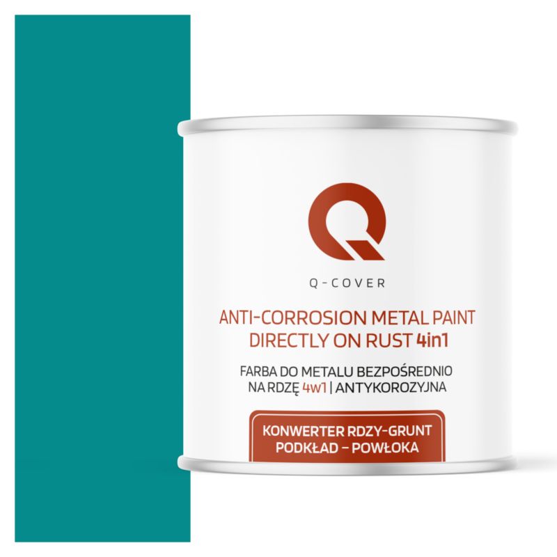 Farba do Metalu Prosto na Rdzę 4w1 Q-Cover Niebieski turkusowy RAL5018 Satyna 2.5L