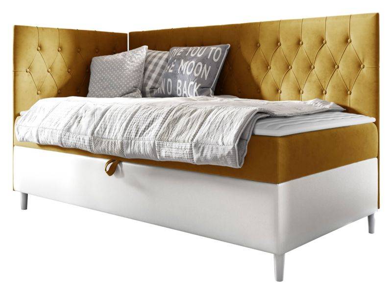 Łóżko kontynentalne MIRJAN 24 Filip Junior 3 80x200, Strona: Lewa biała ekoskóra/musztardowy 1 szt.