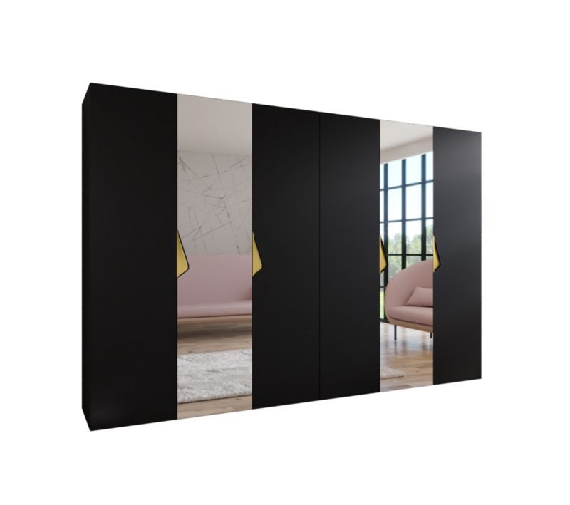 Szafa uchylna z lustrem otwierana Abiks SANDI 2 300 (2x150) wys 202 cm Czarny + Złoty 1 szt