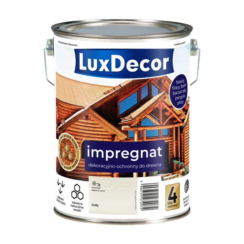 Impregnat dekoracyjno-ochronny do drewna LuxDecor, biały, 4,5l, 1 szt.