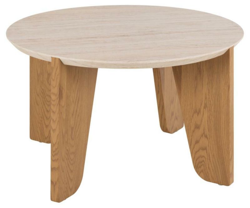 Stolik kawowy Dockland okrągły ACTONA trawertyn dąb nowoczesny 80 cm do salonu 1 szt.