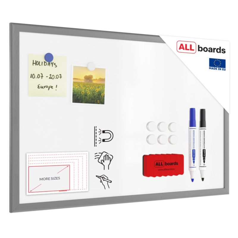 Tablica suchościeralna magnetyczna ALLboards 60x40 cm rama drewniana lakierowana srebrna 1 szt.