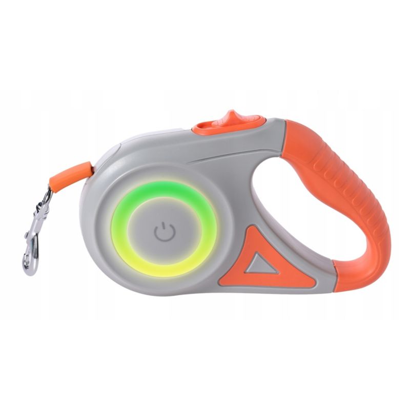 Smycz automatyczna Extralink z bocznym światłem LED 5 m pomarańczowa 1szt