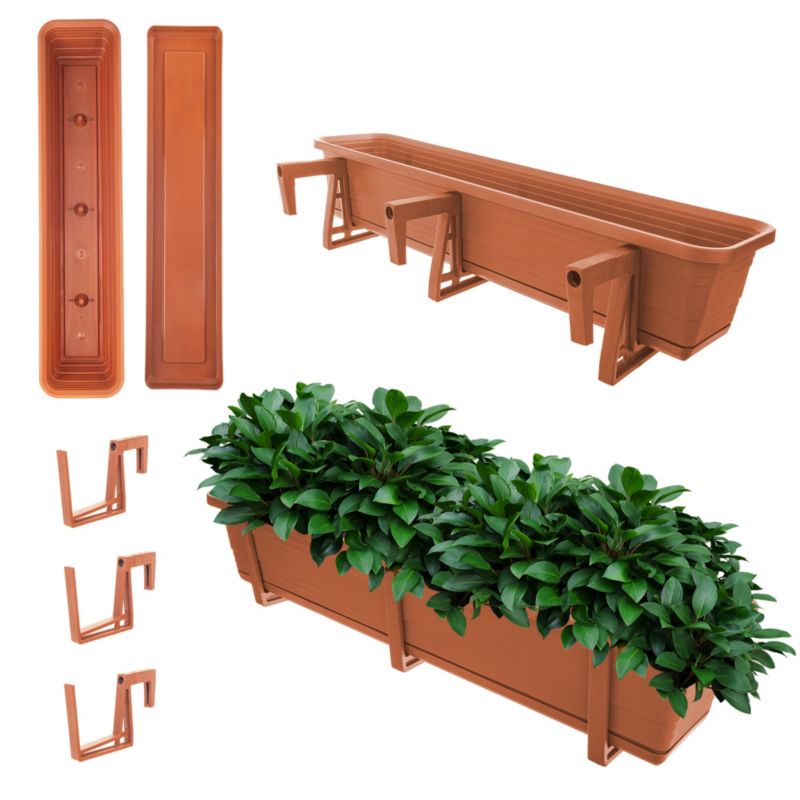 Doniczka Balkonowa KADAX Skrzynka Donica 80cm Uchwyty Podstawka Balkon Balustradę 1szt.