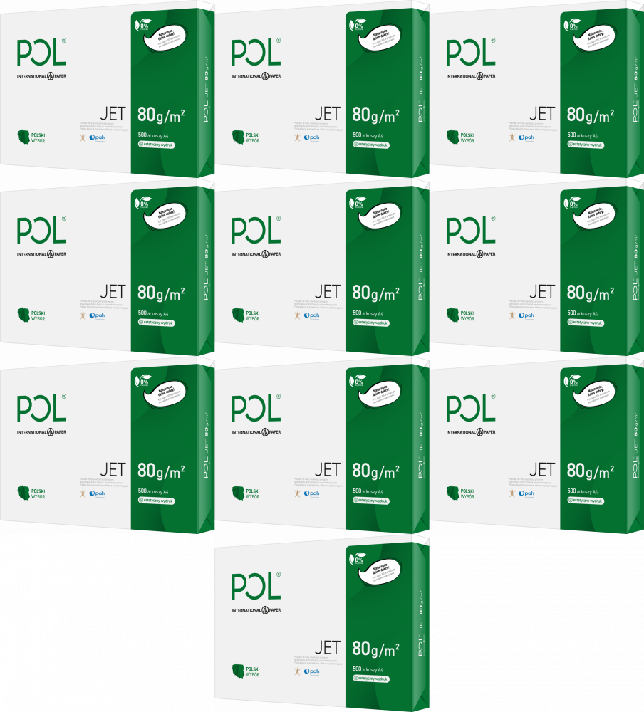 10x Papier ksero ekologiczny Poljet, A4, 80g/m2, 500 arkuszy, biały