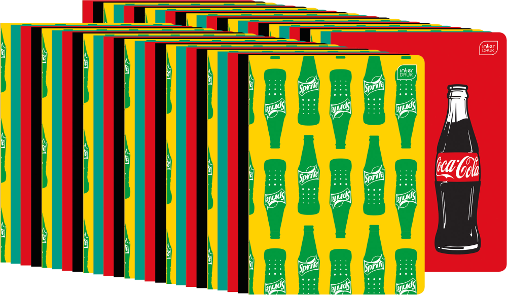50x Zeszyt A5 Interdruk Coca Cola, w wąskie kolorowe linie, 32 kartki, mix wzorów