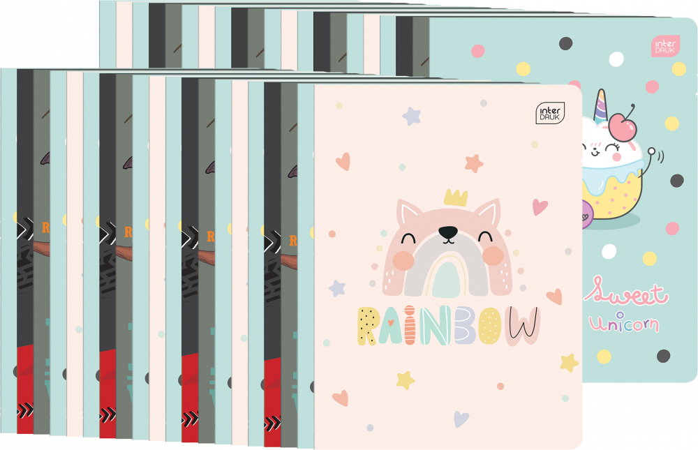 40x Zeszyt w kratkę Interdruk Magiczny, A5, 16 kartek, okładka PP, mix wzorów