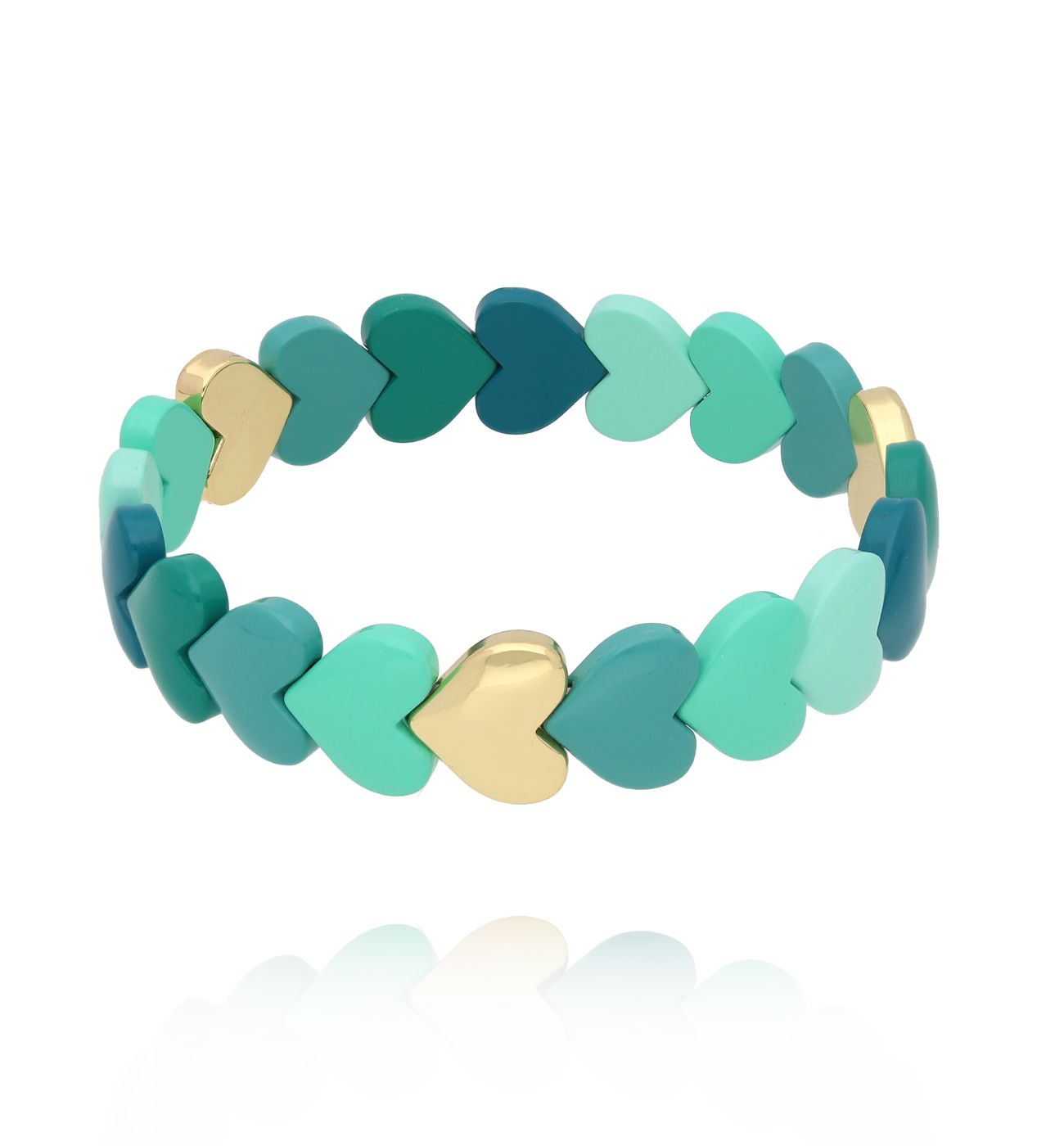 Bransoletka elastyczna z serduszkami w odcieniach morskiej zieleni i turkusu BCR0044 - By Dziubeka