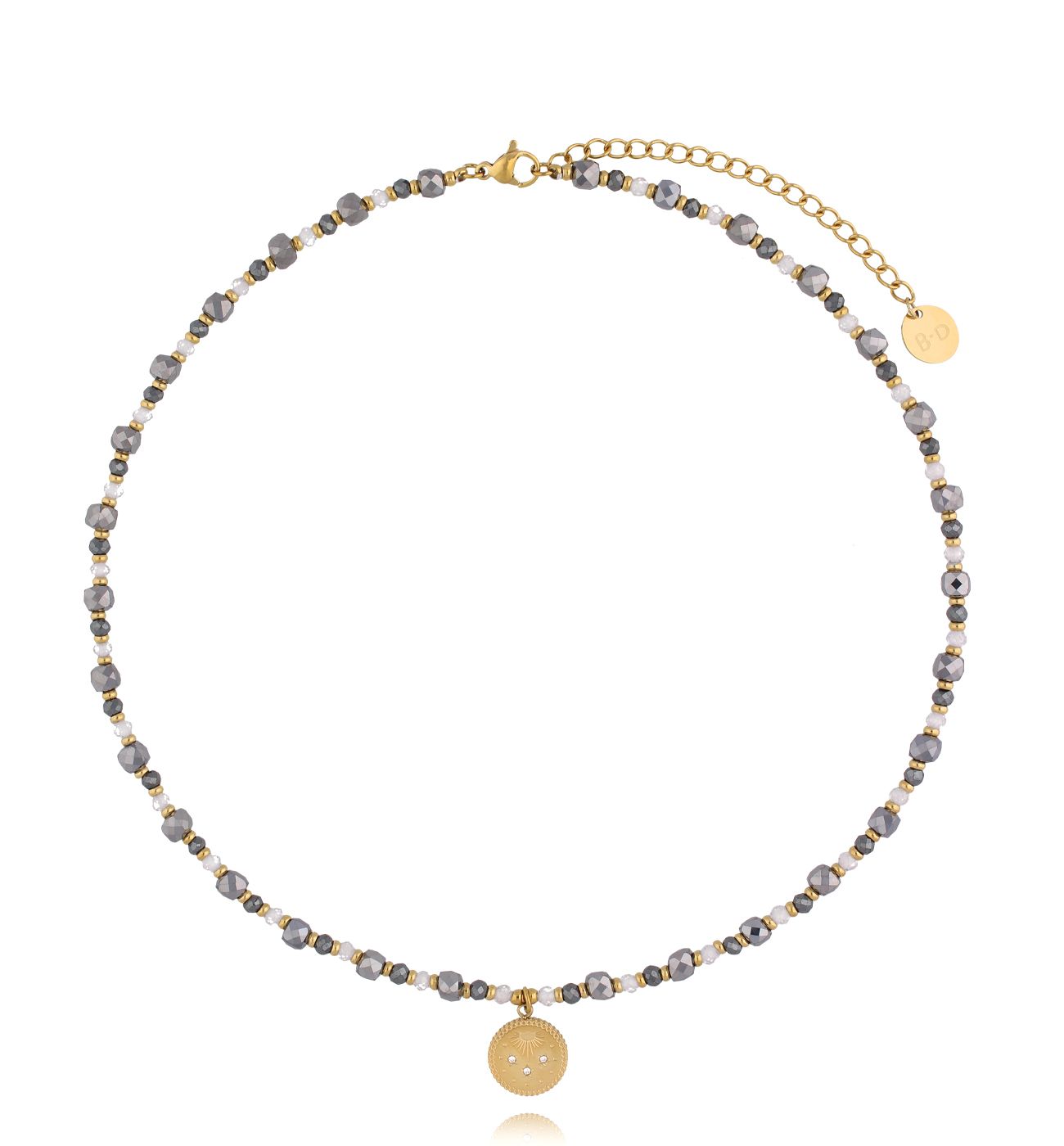 Naszyjnik z hematytami i złotą zawieszką NTW1455