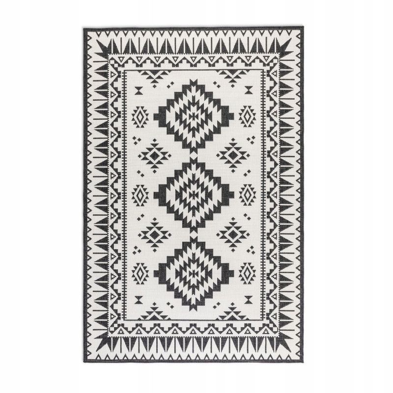 Dywan Elle Decor na taras 160x230cm,kremowo czarny dwustronny płasko tkany sznurkowy 1 szt.