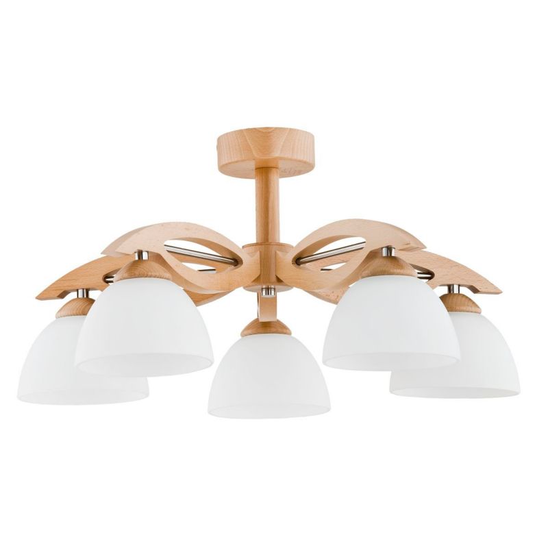 Lampa sufitowa Alfa EMIR jasne drewno-biała-chromowana 5xE27x15W wym:28,5x56x56cm IP20 -1 szt.