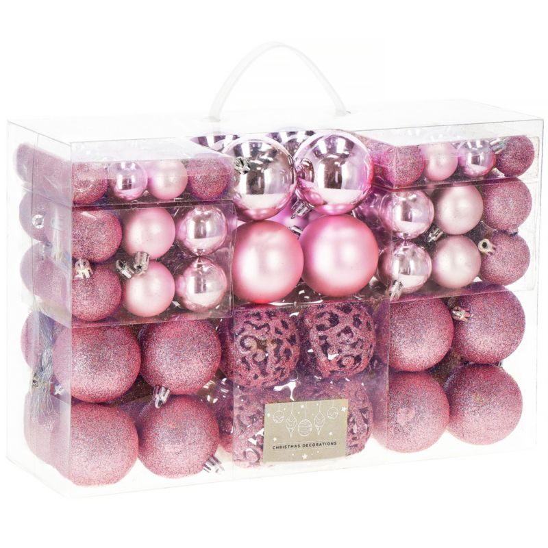 Bombki choinkowe Springos mix rozmiarów różowe 100 szt.