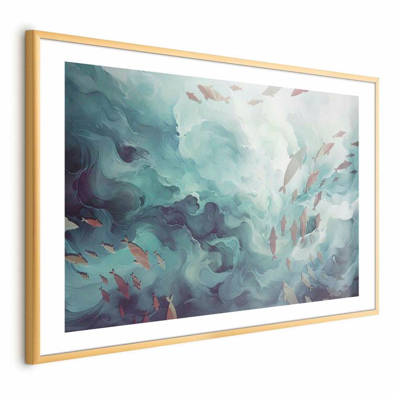 Plakat Artgeist Ryby w oceanie 60x40 cm z ramą złotą 1 szt