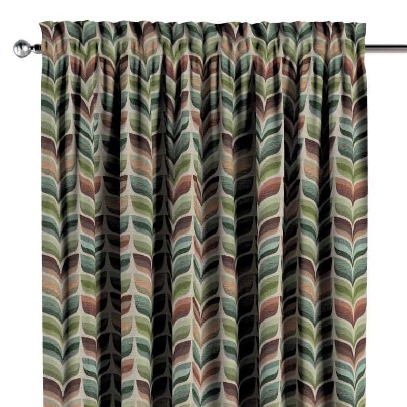 Zasłona na kanale z grzywką 1 szt. 130 x 245 cm Dekoria zielono-beżowy motyw roślinny 1 szt.