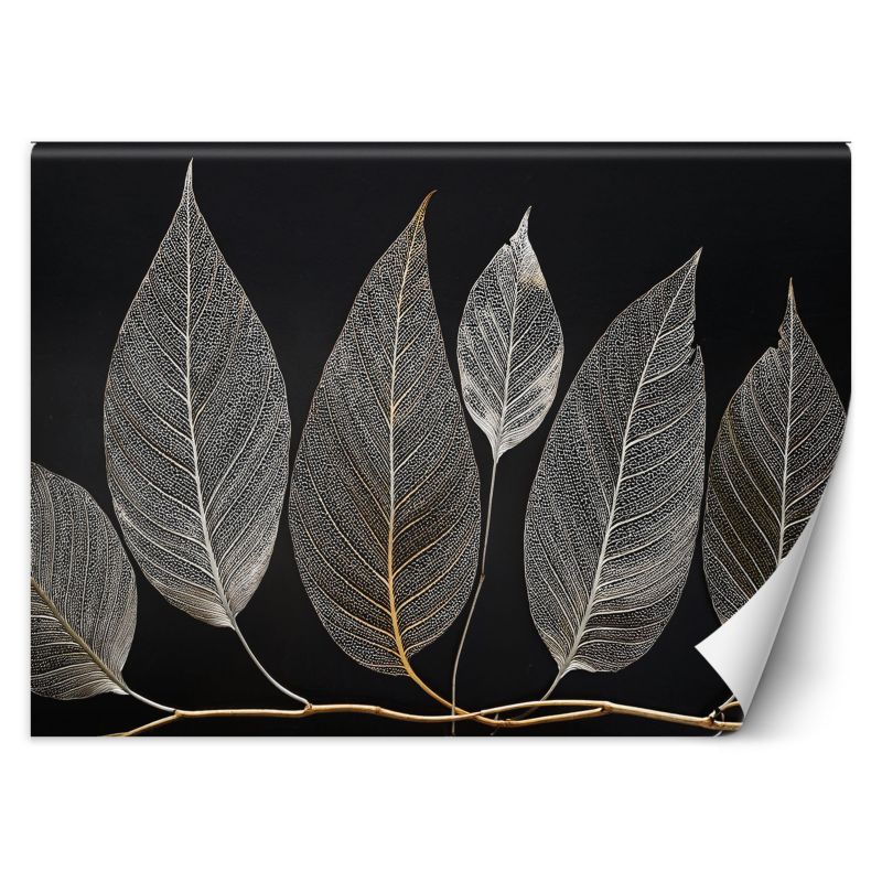 Fototapeta Feeby Minimalizm Liscie Gałązka Glamour Srebrny 100x70 1 szt