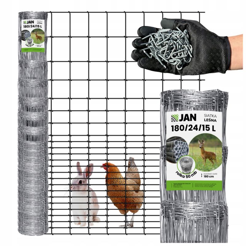 Siatka leśna ogrodzeniowa Z.P.H. JAN 180/24/15 l 50m gęsta na kury dzika łosia 1 szt.